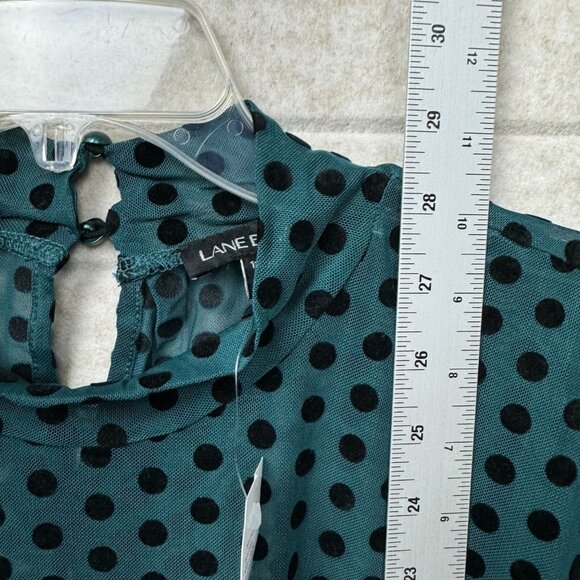 Lane Bryant Women’s 18/20 Teal Polka Dot Mesh Long Sleeve Mock Neck Blouse NWT - Picture 7 of 12